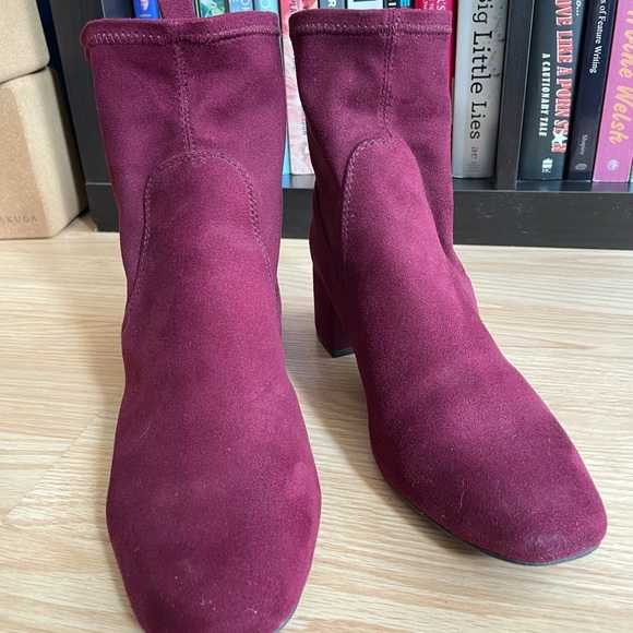 Aldo Burgundy Suede Ankle Sock Boots - Picture 6 of 8